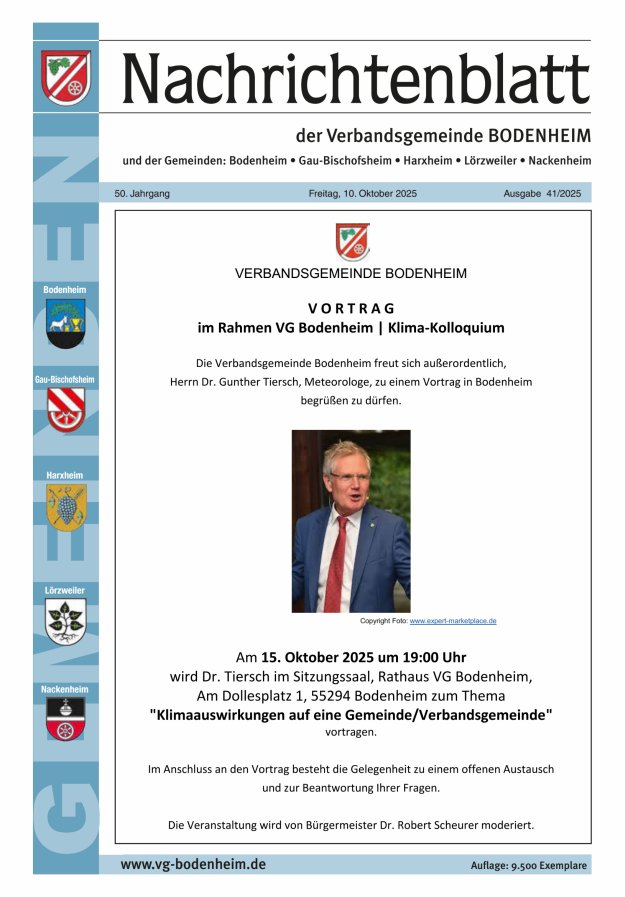 Nachrichtenblatt der VG Bodenheim              Titelblatt 41/2025
