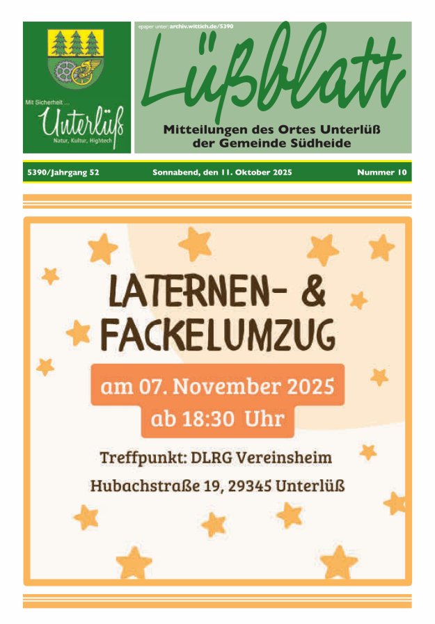Mitteilungsblatt der Gemeinde Unterlüß Titelblatt 10/2025