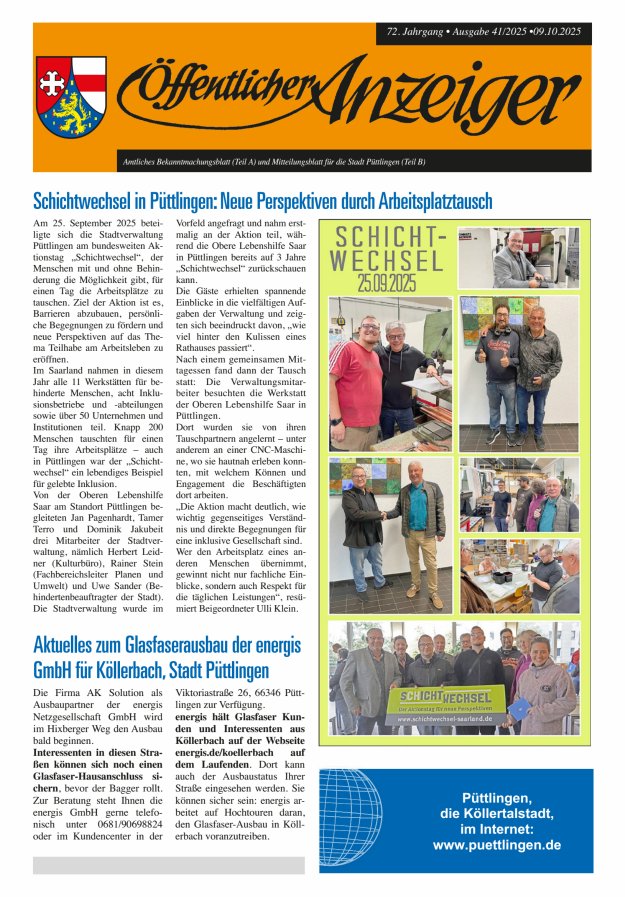 Öffentlicher Anzeiger - Stadt Püttlingen Titelblatt 41/2025