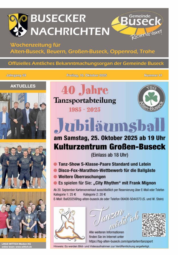 Busecker Nachrichten Titelblatt 41/2025