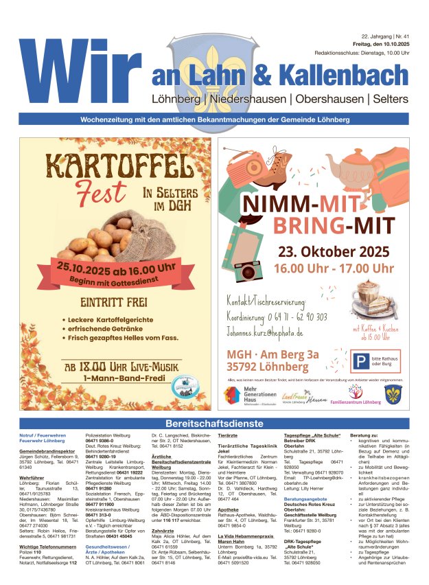 Amtliches Mitteilungsblatt der Gemeinde Löhnberg Titelblatt 41/2025