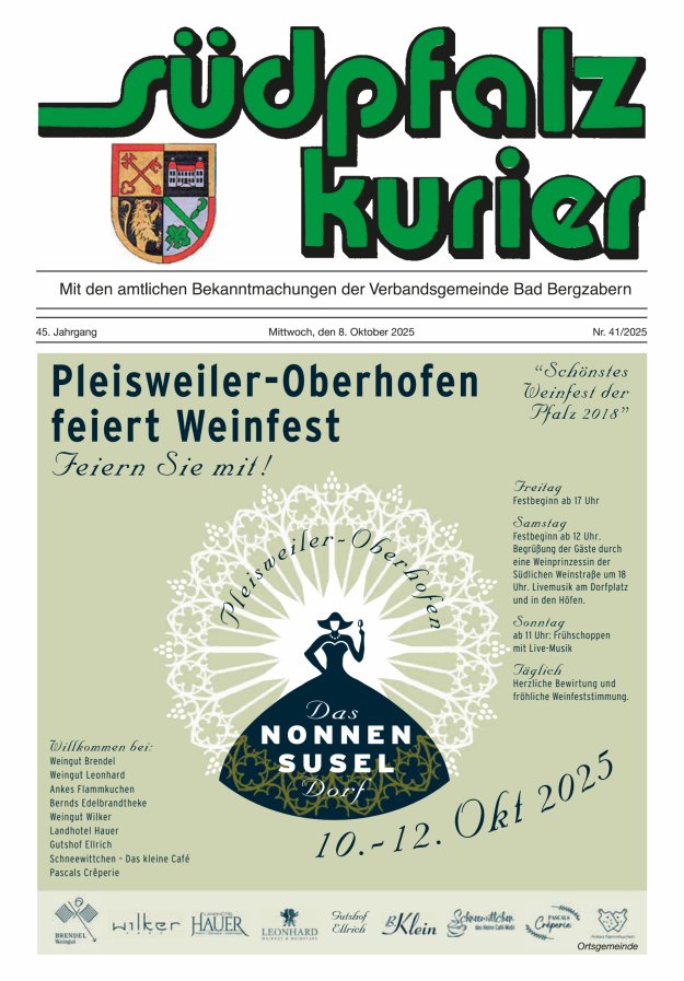 Südpfalz Kurier - VG Bad Bergzabern Titelblatt 41/2025