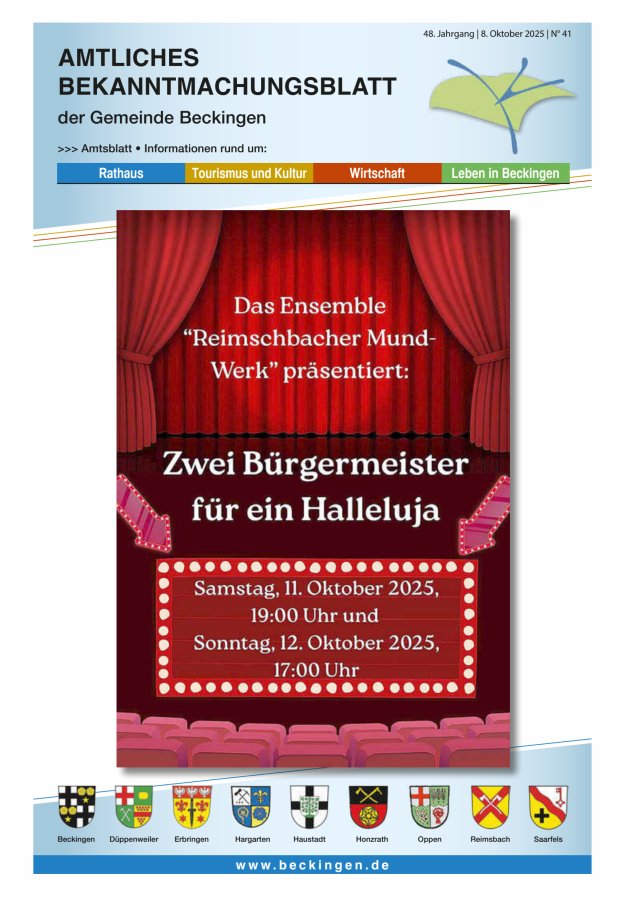 Amtsblatt Beckingen Titelblatt 41/2025
