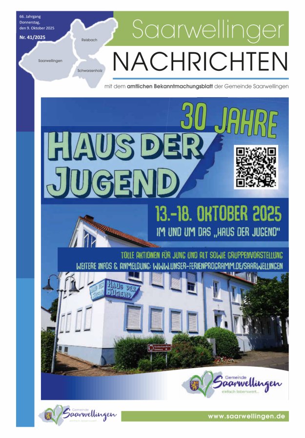 Saarwellinger Nachrichten Titelblatt 41/2025