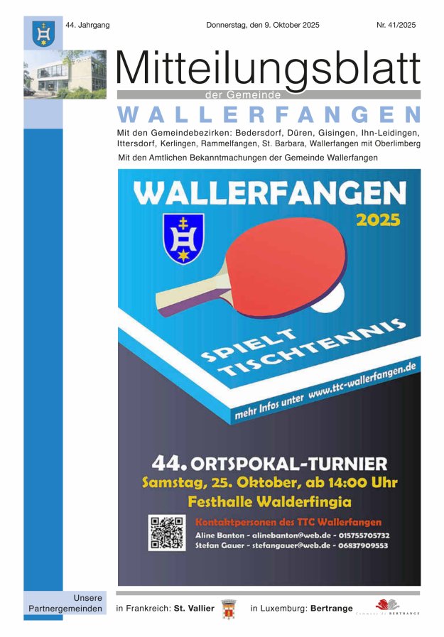 Mitteilungsblatt Gemeinde Wallerfangen Titelblatt 41/2025