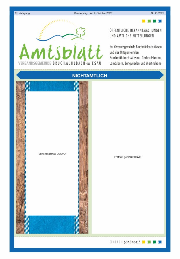 Amtsblatt der VG Bruchmühlbach-Miesau Titelblatt 41/2025