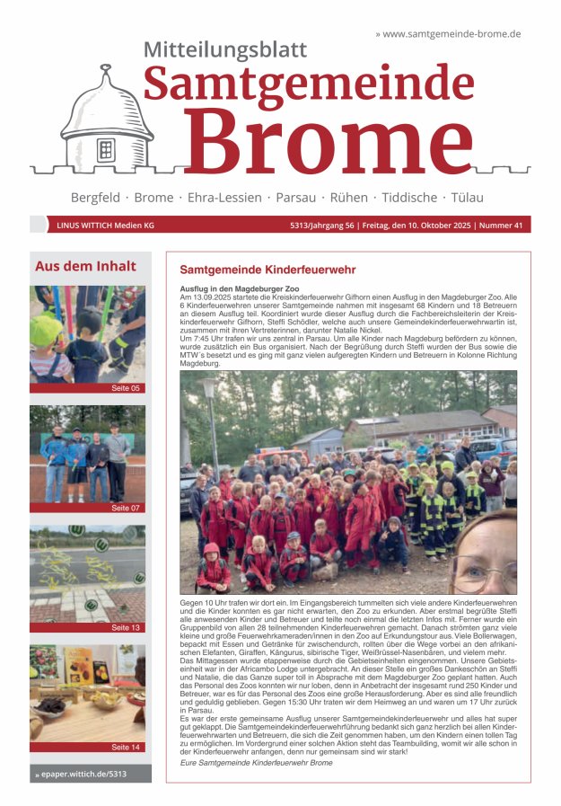 Mitteilungsblatt der Samtgemeinde Brome Titelblatt 41/2025