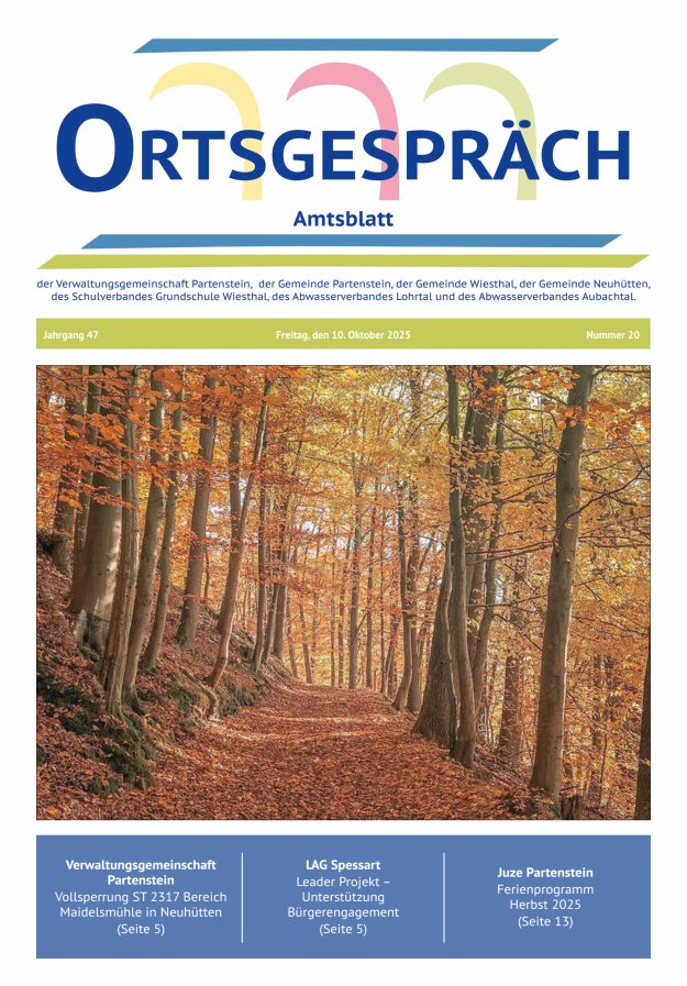 Ortsgespräch - Amtsblatt der VG Partenstein und ihrer Körperschaften Titelblatt 20/2025