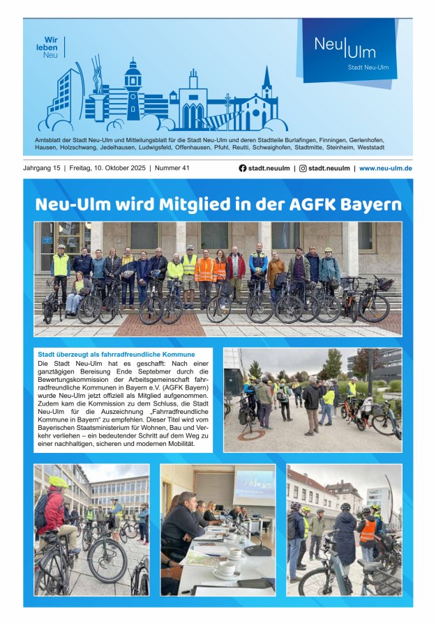 Amtsblatt der Stadt Neu-Ulm und Mitteilungsblatt für die Stadt Neu-Ulm Titelblatt 41/2025
