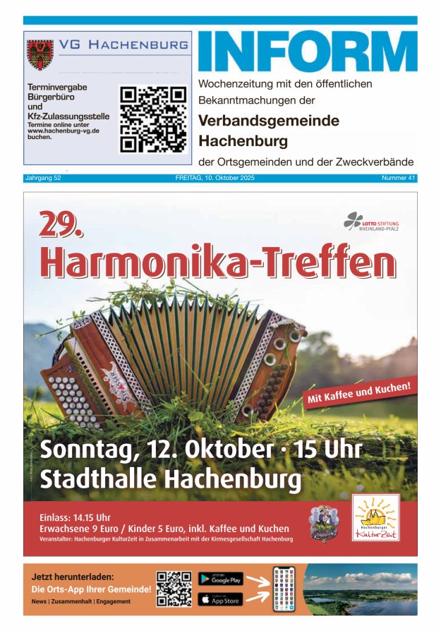 INFORM - Wochenzeitung der Verbandsgemeinde Hachenburg Titelblatt 41/2025