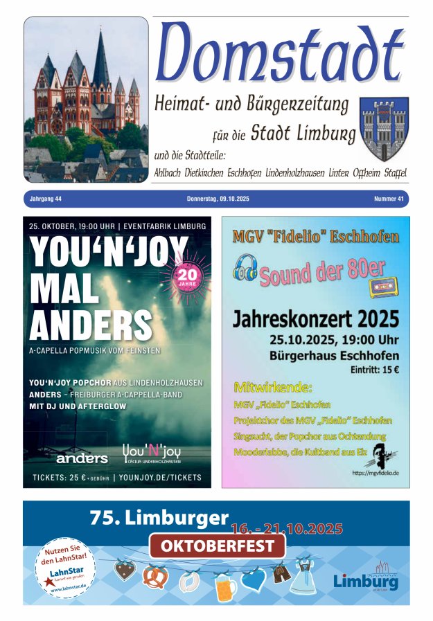Domstadt - Heimat- und Bürgerzeitung für die Stadt Limburg Titelblatt 41/2025