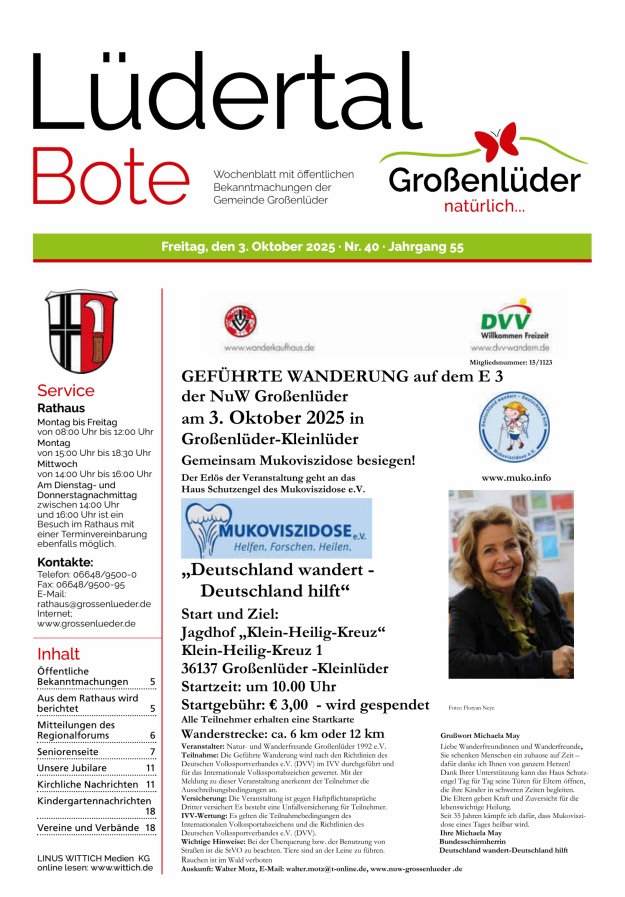 Wochenblatt mit öffentlichen Bekanntmachungen der Gemeinde Großenlüder Titelblatt 40/2025