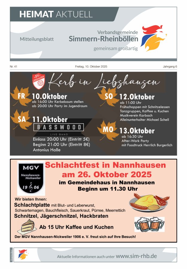 Heimat Aktuell Mitteilungsblatt der VG Simmern-Rheinböllen-Ausg Rheinböllen Titelblatt 41/2025