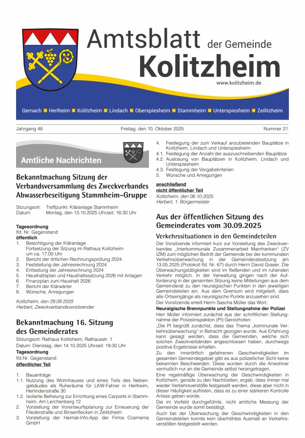 Amtsblatt der Gemeinde Kolitzheim Titelblatt 21/2025