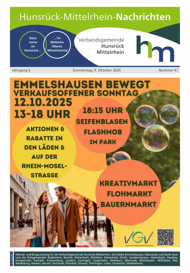 Hunsrück-Mittelrhein Nachrichten Ausgabe St Goar Oberwesel Titelblatt 41/2025
