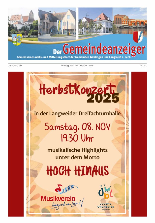Der Gemeindeanzeiger - Gablingen Langweid Titelblatt 41/2025