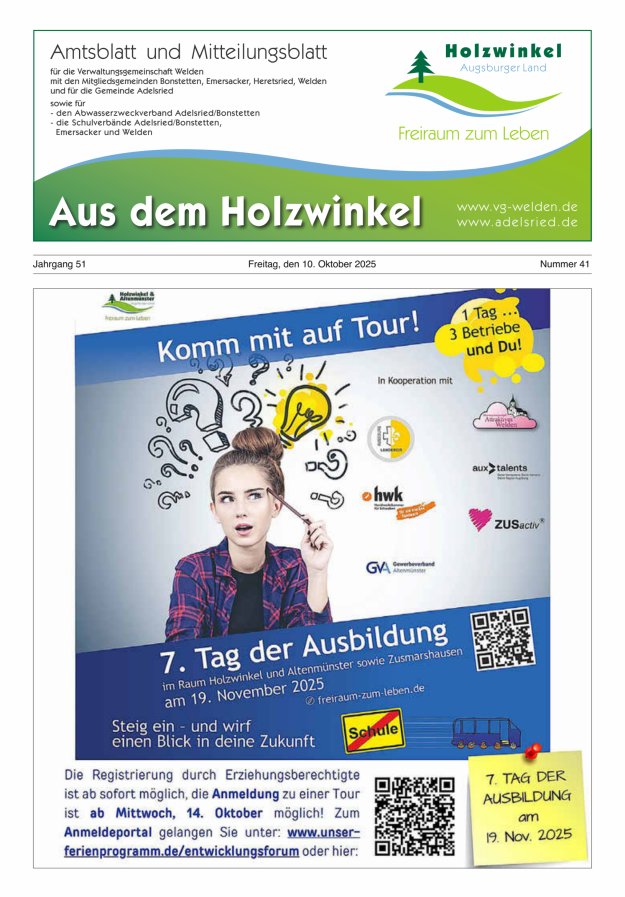 Aus dem Holzwinkel Amtsblatt u Mitteilungsblatt f VG Welden u GemAdelsried Titelblatt 41/2025