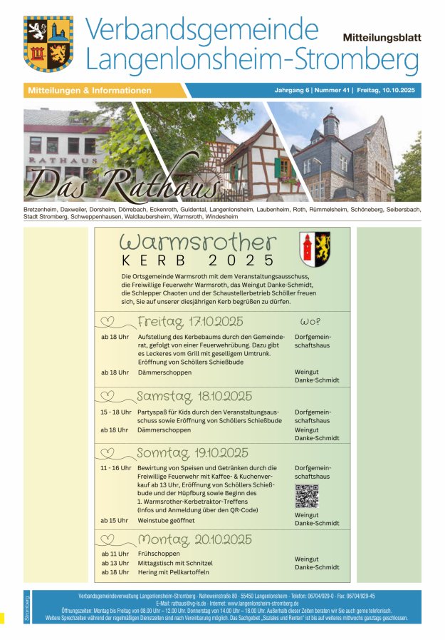 Das Rathaus - MTB d VG Langenlonsheim-Stromberg  Titelblatt 41/2025