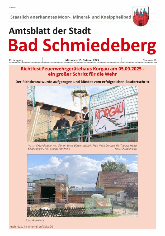 Amtsblatt der Stadt Bad Schmiedeberg Titelblatt 10/2025