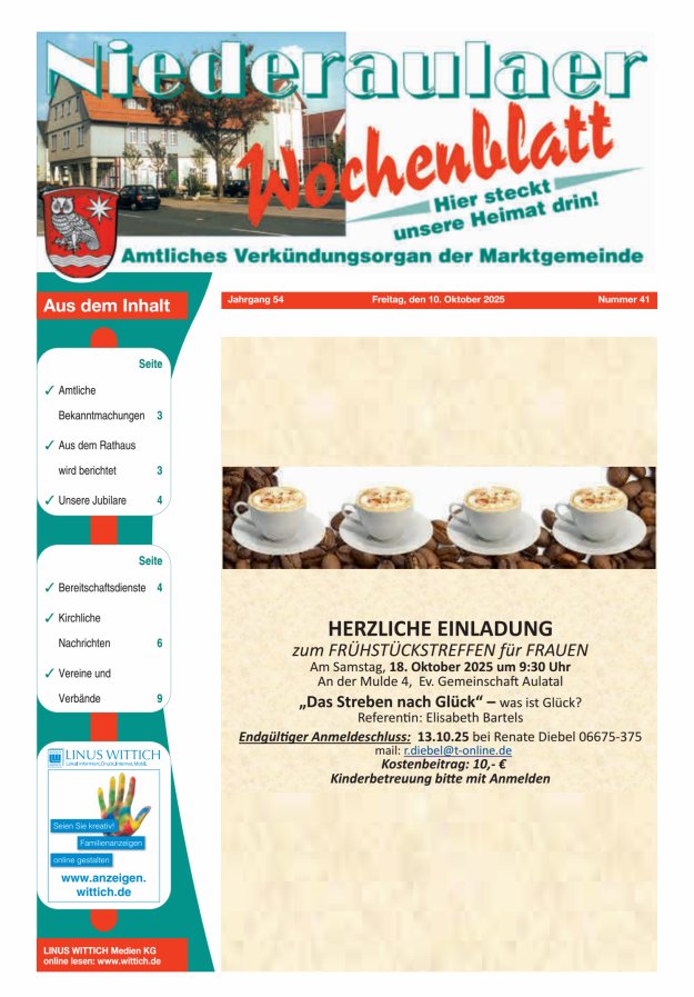 Niederaulaer Wochenblatt Titelblatt 41/2025