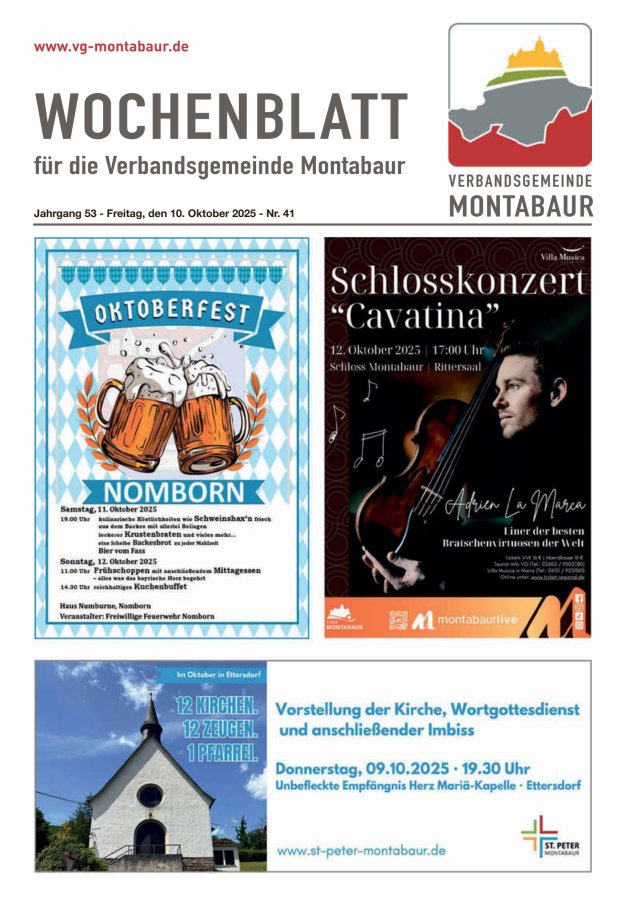 Wochenblatt der Verbandsgemeinde Montabaur Titelblatt 41/2025