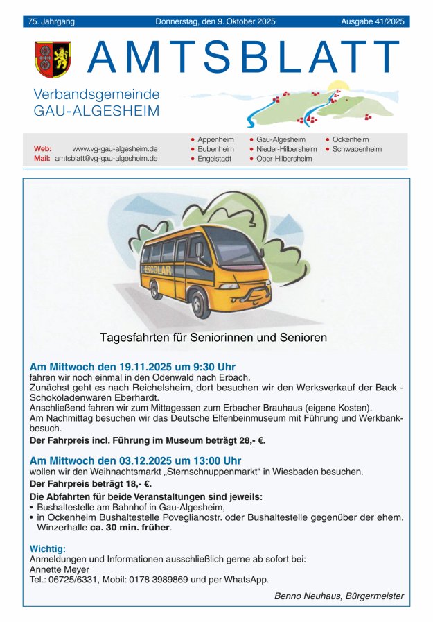 Amtsblatt der VG Gau-Algesheim Titelblatt 41/2025