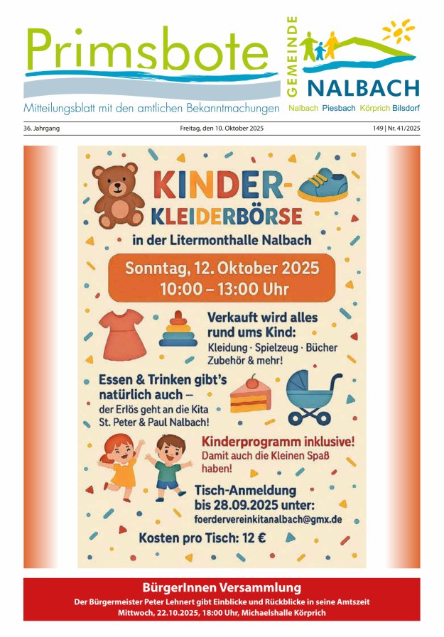 Primsbote Gemeinde Nalbach Titelblatt 41/2025