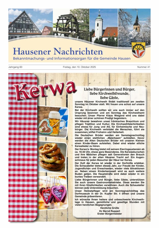 Hausener Nachrichten Titelblatt 41/2025