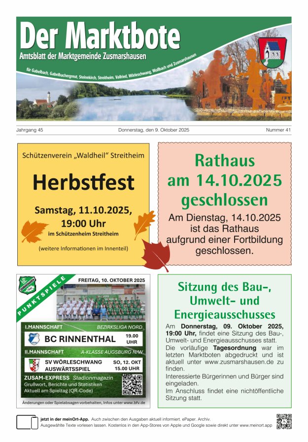 Zusmarshausen - Der Marktbote Titelblatt 41/2025