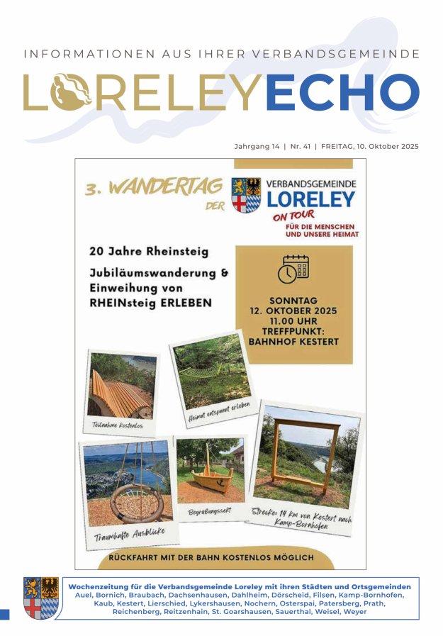 Loreley-Echo - Mitteilungsblatt der Verbandsgemeinde Loreley (Braubach) Titelblatt 41/2025