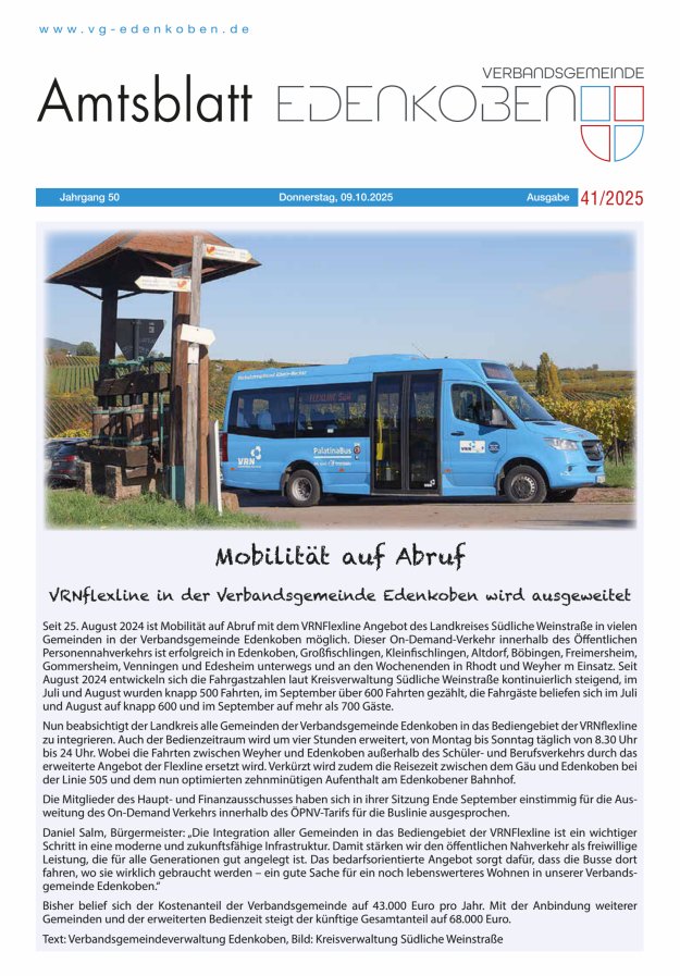 Amtsblatt VG Edenkoben Titelblatt 41/2025