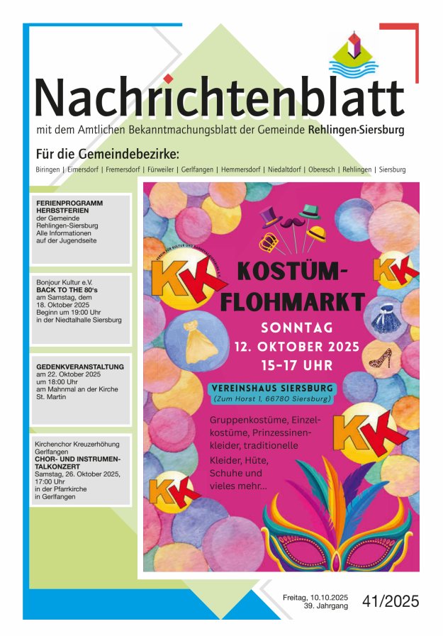 Nachrichtenblatt Rehlingen-Siersburg Titelblatt 41/2025