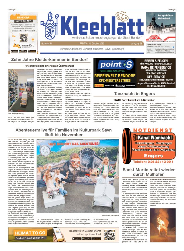 Kleeblatt - Amtliches Bekanntmachungsorgan der Stadt Bendorf Titelblatt 41/2025