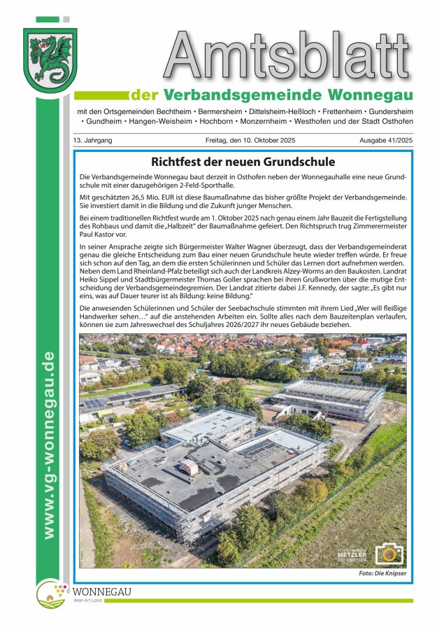 Amtsblatt VG Wonnegau Titelblatt 41/2025