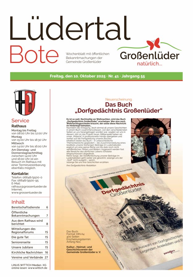 Wochenblatt mit öffentlichen Bekanntmachungen der Gemeinde Großenlüder Titelblatt 41/2025