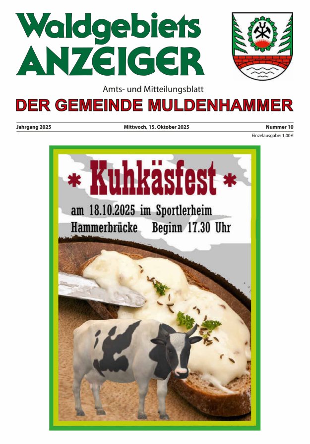 Waldgebietsanzeiger der Gemeinde Muldenhammer Titelblatt 10/2025