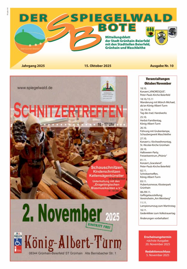 Der Spiegelwaldbote - Amts- und Mitteilungsblatt der Gemeinde Grünhain-Beierfeld  Titelblatt 10/2025