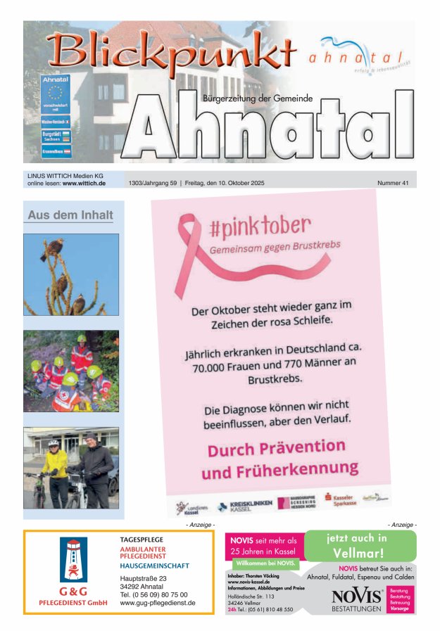 Blickpunkt Ahnatal Titelblatt 41/2025