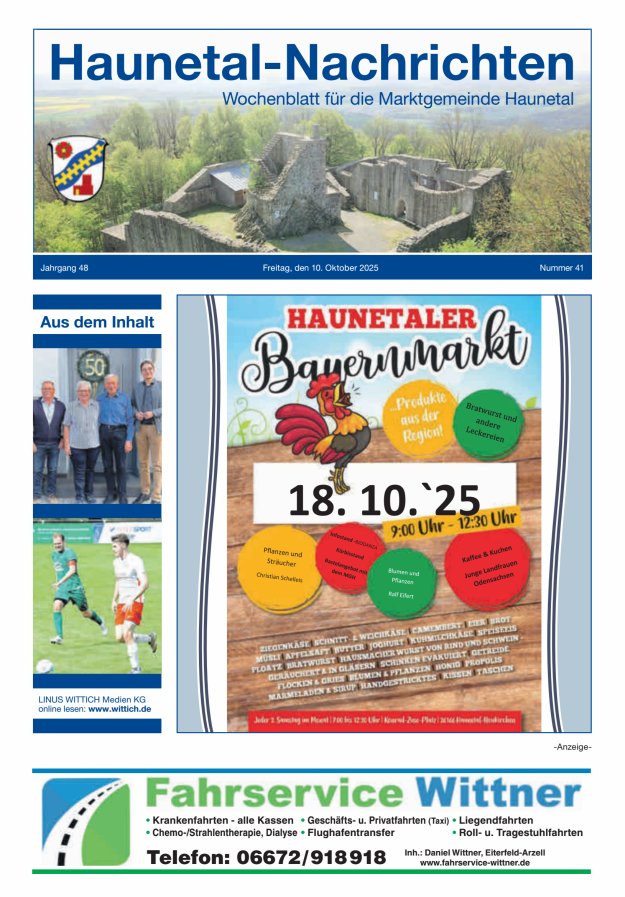 Haunetal-Nachrichten Titelblatt 41/2025