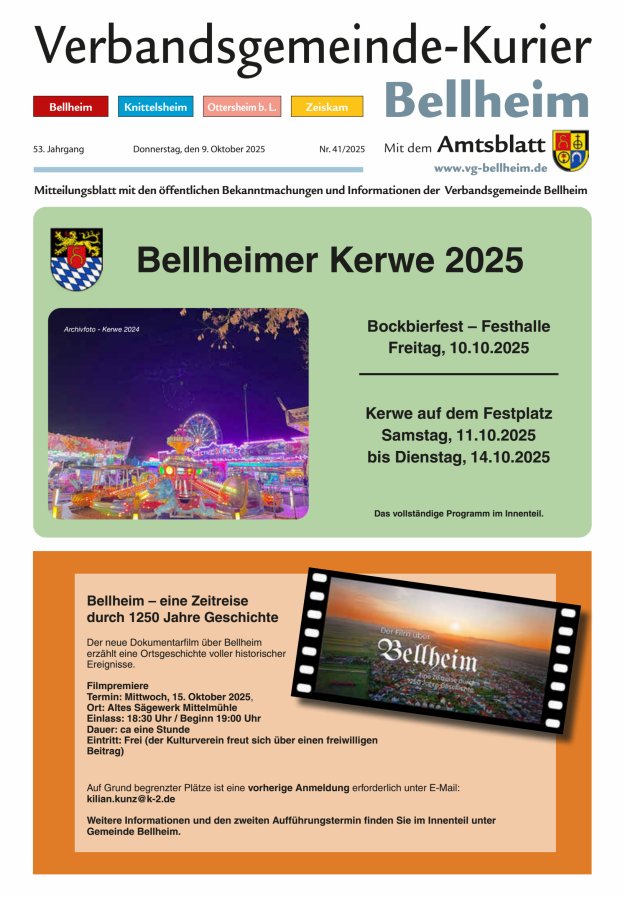 Verbandsgemeinde-Kurier Bellheim Titelblatt 41/2025