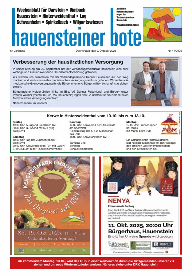 Hauensteiner Bote Titelblatt 41/2025