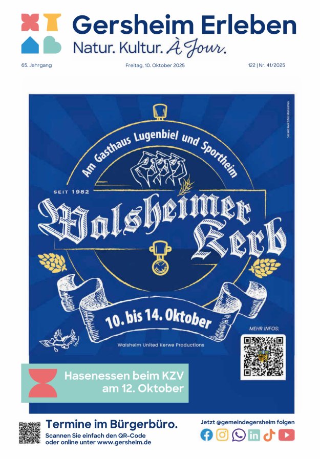 Bekanntmachungsblatt der Gemeinde Gersheim Titelblatt 41/2025