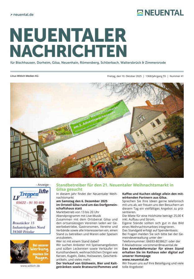 Neuentaler Nachrichten Titelblatt 41/2025