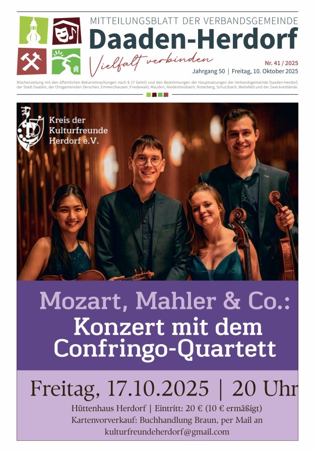 Mitteilungsblatt der Verbandsgemeinde Daaden-Herdorf Titelblatt 41/2025