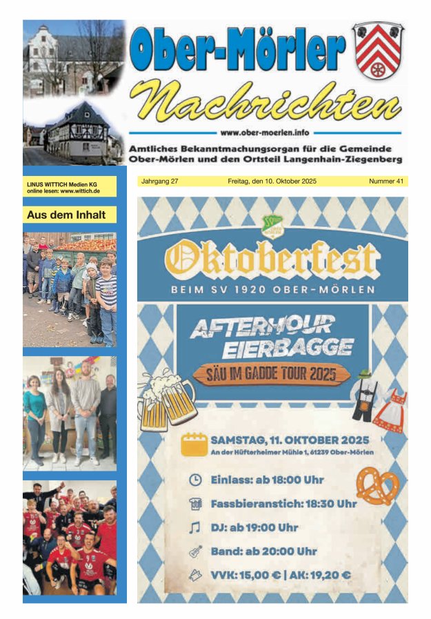 Ober-Mörler Nachrichten Titelblatt 41/2025
