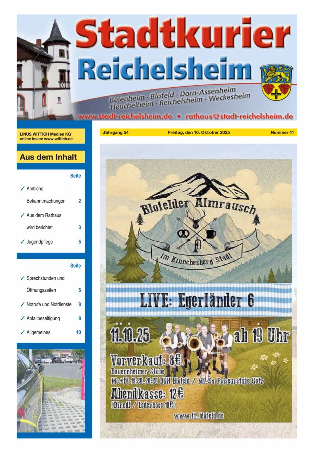 Stadtkurier Reichelsheim Titelblatt 41/2025