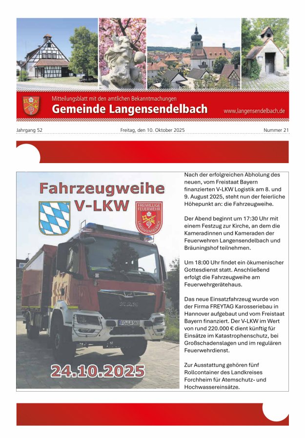 Mitteilungsblatt - Gemeinde Langensendelbach Titelblatt 21/2025