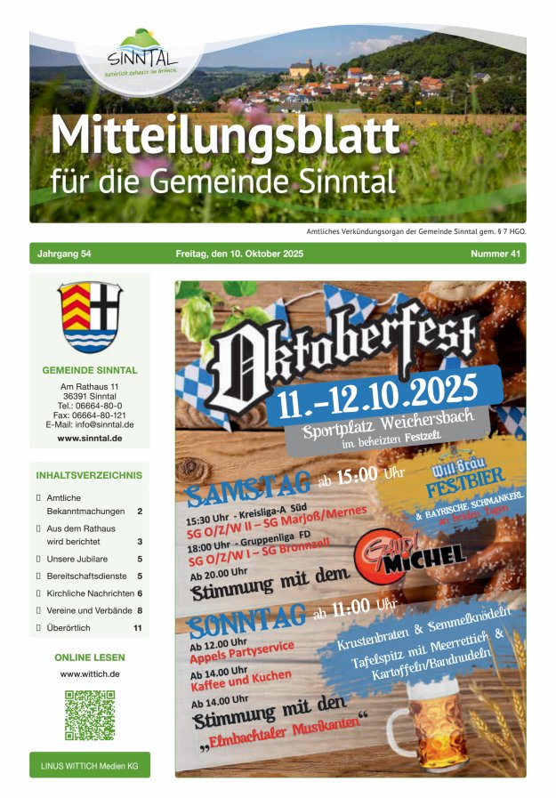 Mitteilungsblatt für die Gemeinde Sinntal Titelblatt 41/2025