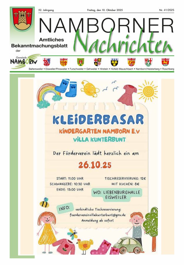 Namborner Nachrichten Titelblatt 41/2025