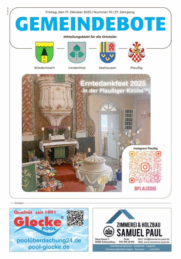 Gemeindebote - Mitteilungsblatt für die Ortsteile Titelblatt 10/2025